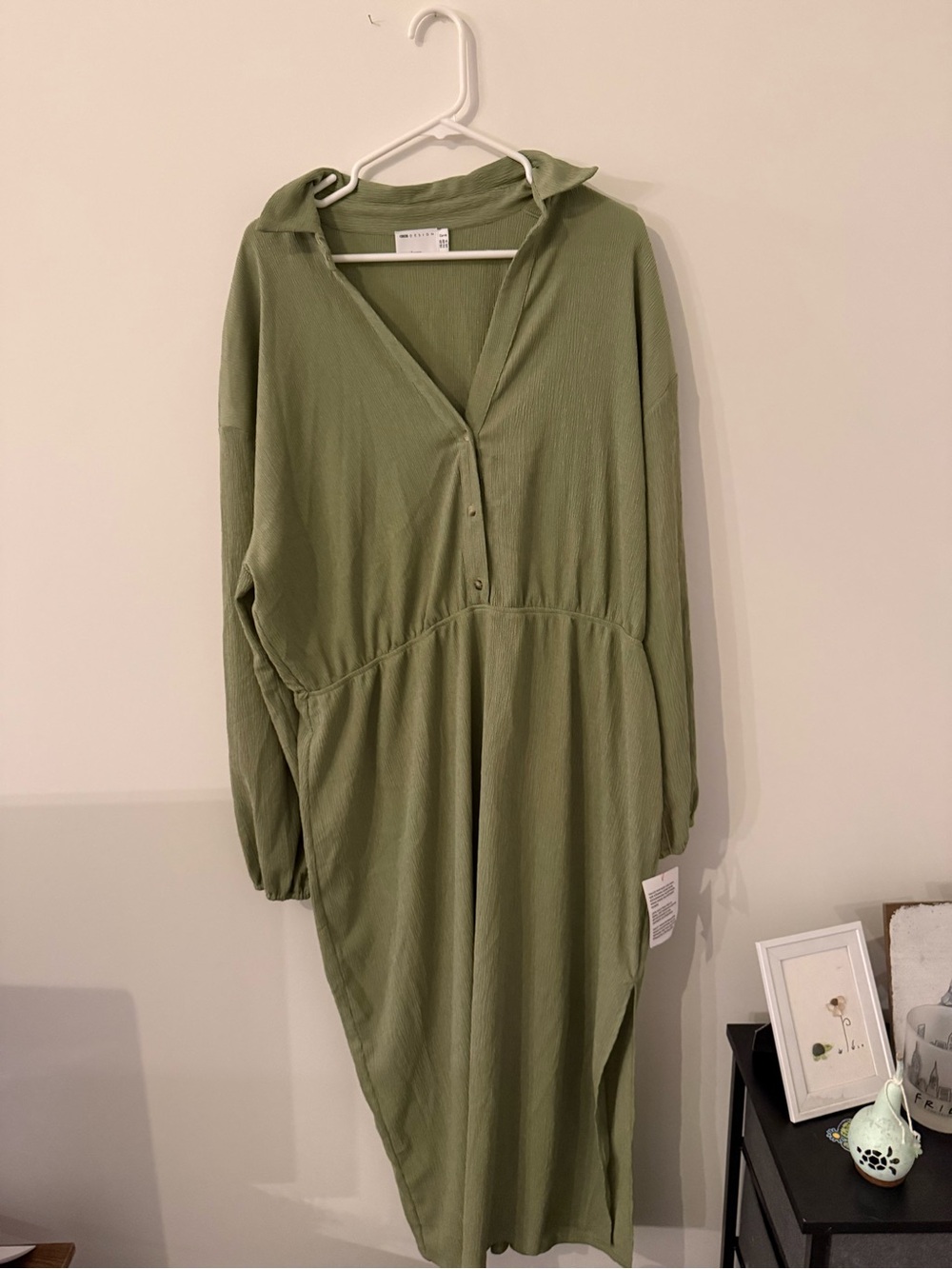 NWT ASOS Design curve plunge front beach maxi dress Olive Green Size 16